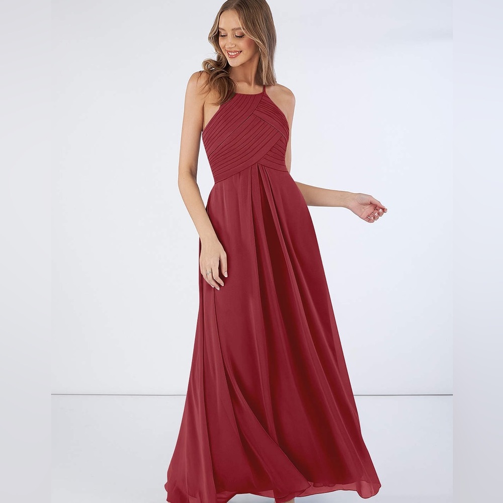 AZAZIE GINGER A-Line Pleated Chiffon Floor-Length Dress